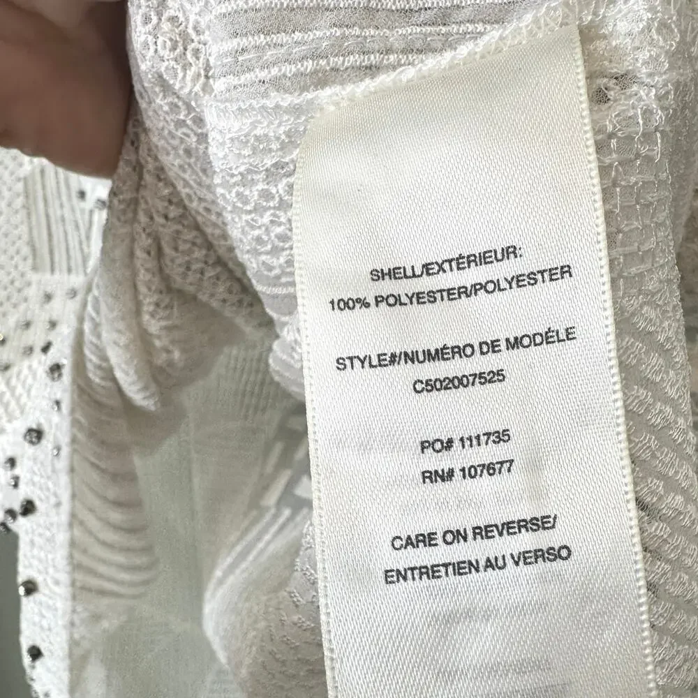 ALICE + OLIVIA Embellished Mesh Blouse White Silver Beaded Sheer Sz Small Bride - Picture 9 of 10